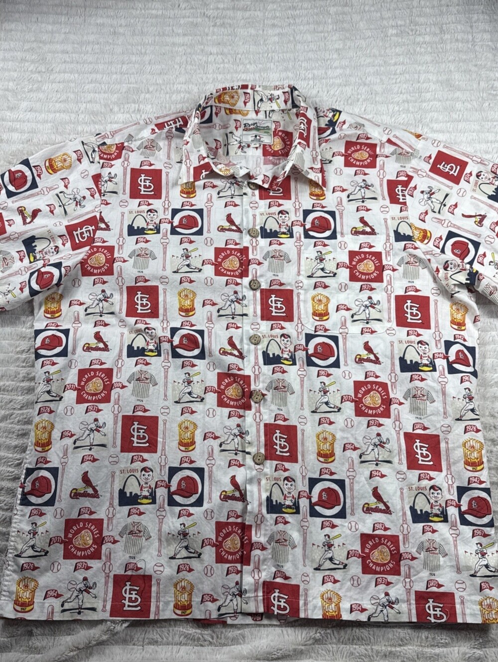 Reyn Spooner St. Louis Cardinals Button Shirt Mens XL Baseball‎ World Series AOP